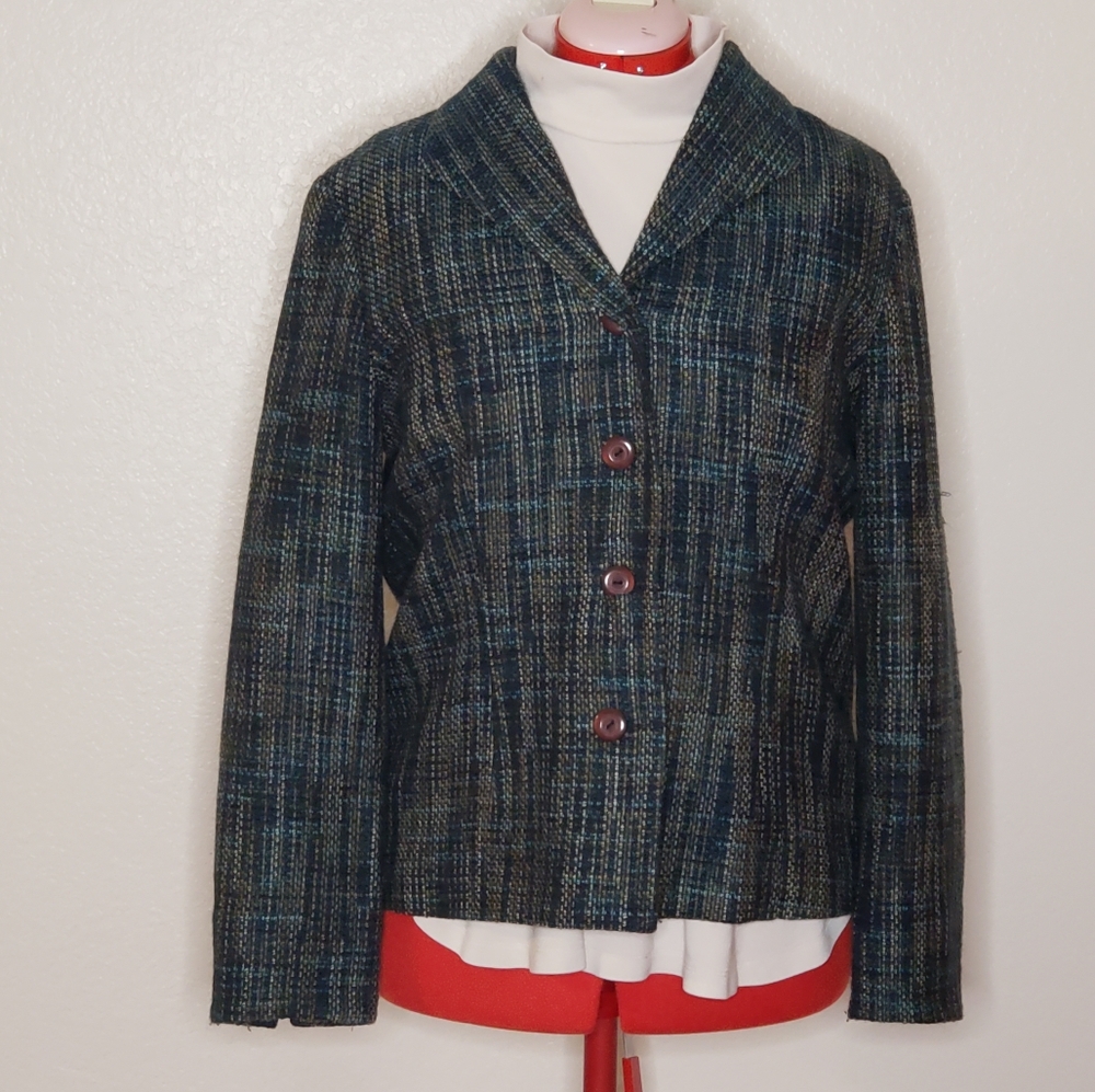 Coldwater Creek L Blue Tweed Jacket